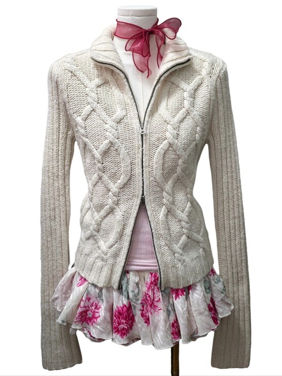 Abercrombie & Fitch Sweaters - Abercrombie Vintage Cream Knit Long Sleeve Zip Up Sweater